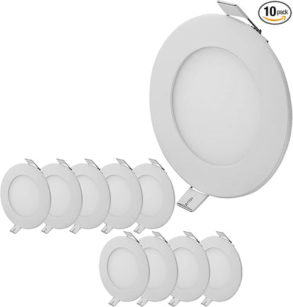 3 Inch 3 Watt Ultra-Thin Recessed Ceiling Light, 255Lm Energy Saving LED Slim Round Downlight, 6000K~6500K Cold White, Pack of 10