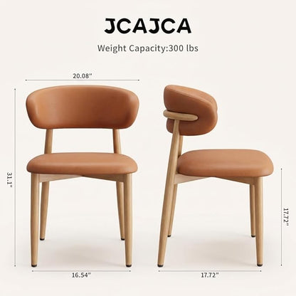 Kitchen Dining Chairs Set of 6 Modern Upholstered Leather Farmhouse Dining Room Chair with Metal Legs, Brown/Original