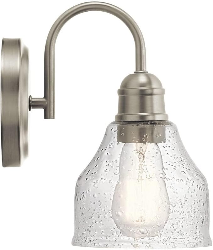 KICHLER Avery 5.5" Wall Sconce Industrial 1 Light Wall Fixture with Clear Seeded Glass in Natural Brass, for Bathroom, Bedroom or Hallway (8.25" x 5.5" x 9.5") 45971NBR