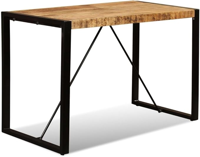 Industrial Style Solid Mango Wood Dining Table Brown 47.2 in Rectangular for Small Spaces Dining Room or Kitchen Nook Sturdy Steel Frame Comfortable Seating for Four