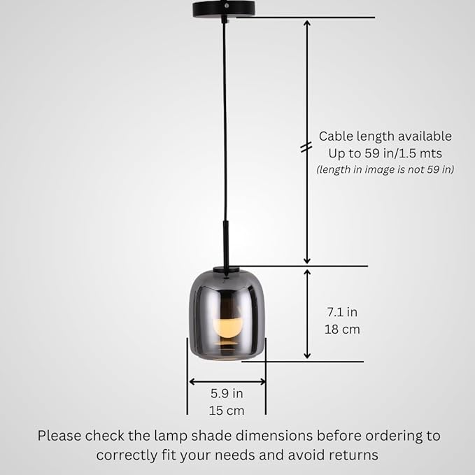 Smoked Grey Pendant Lights Kitchen Island - Small Size Hanging Light Fixture - Includes E26 Bulb