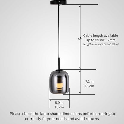 Smoked Grey Pendant Lights Kitchen Island - Small Size Hanging Light Fixture - Includes E26 Bulb
