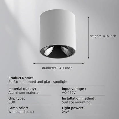 JAYMP Modern LED Ceiling Light 4000K Dimmable 24W COB White Surface Mount Cylinder Accent Down Light for Living Room Hallway Laundry Room