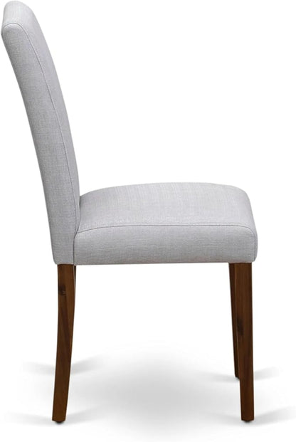 East West Furniture ABP8T05 Abbott Parson Chairs - Grey Linen Fabric Padded Dining Chairs, Set of 2, Walnut