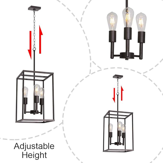 VINLUZ 3 Light Farmhouse Chandelier Black Fixture