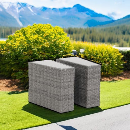 SUNSITT Rattan PE Resin Wicker Patio Side Table 2-Pack Sofa Wedge End Table with Tempered Glass Top, Grey