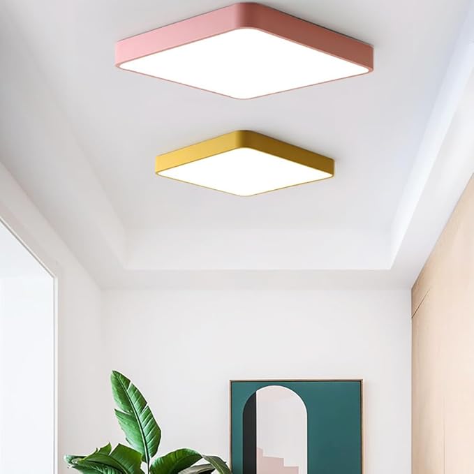 LED Ceiling Light Fixture,20 Inch Modern Square Recessed Ceiling Lights,Dimmable Light,48W Pink 3000K-6000K Close to Ceiling Lighting Flush Mount Living Room Bedroom