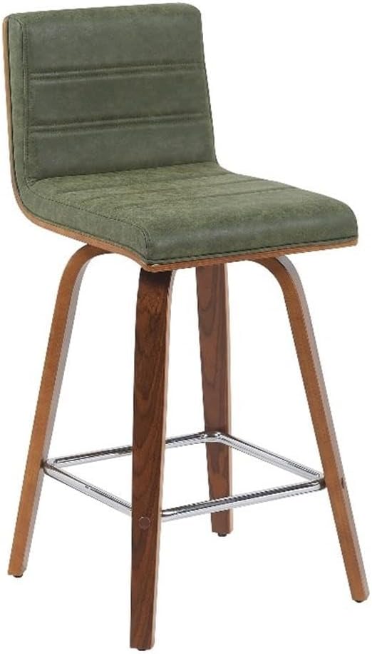 Vienna Modern Counter Height Swivel Bar Stool with Vintage Green Upholstered Seat and Walnut Finished Wood Frame Set of 3