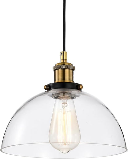 Edvivi Mateo 1-Light Pendant Lights with Clear Glass Dome Shade, Black and Antique Brass Modern Farmhouse Ceiling Lighting, Adjustable Hanging Industrial Light Fixture for Kitchen, Dining, Bedroom