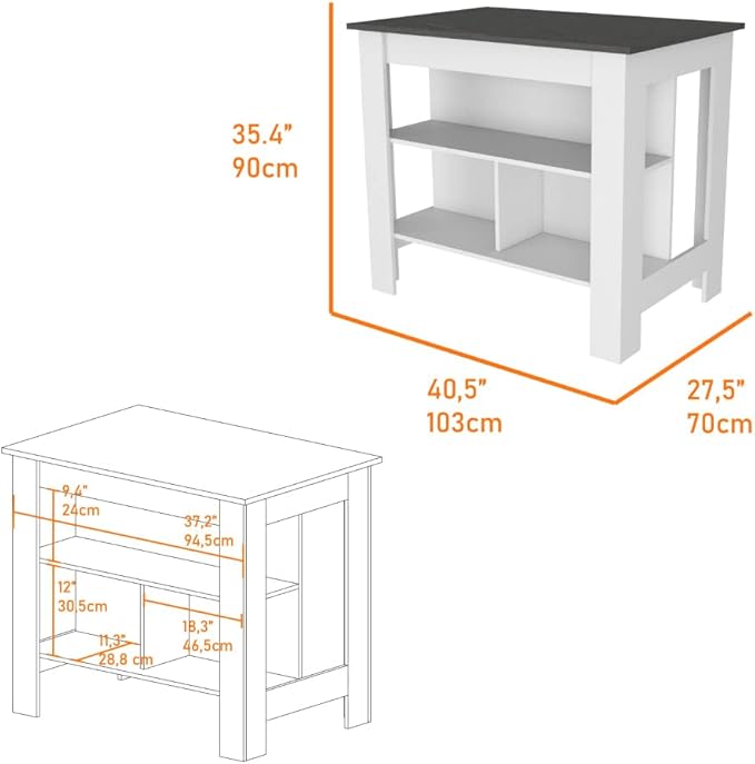 GOWE 2 Piece Kitchen Set, Delos Kitchen Island + Barbados Pantry Cabinet, White/Onyx/Light Oak