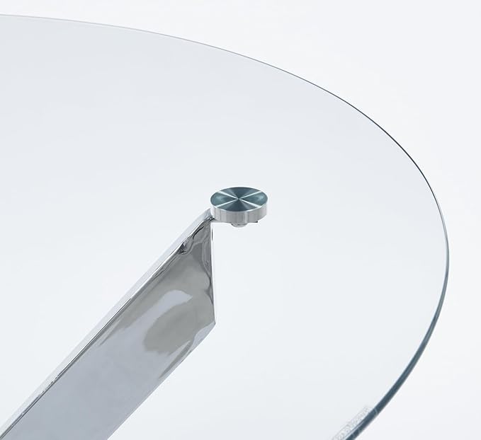 Round Glass Dining Table,Dining Room Table with Metal Legs, Modern Kitchen Table for Home, Kitchen, Dining Room
