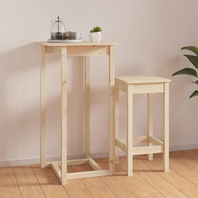 Bar Table Counter Height Solid Pine Wood Natural Finish 23.6x23.6x43.3 Inch Square Kitchen Island Table for Dining Room Patio Small Space