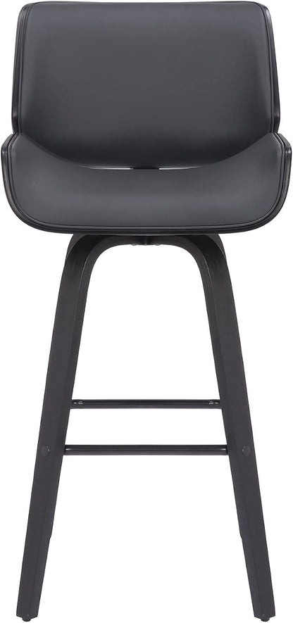 Armen Living Tyler 30" Bar Height Swivel Gray Faux Leather and Black Wood Bar Stool - Set of 3