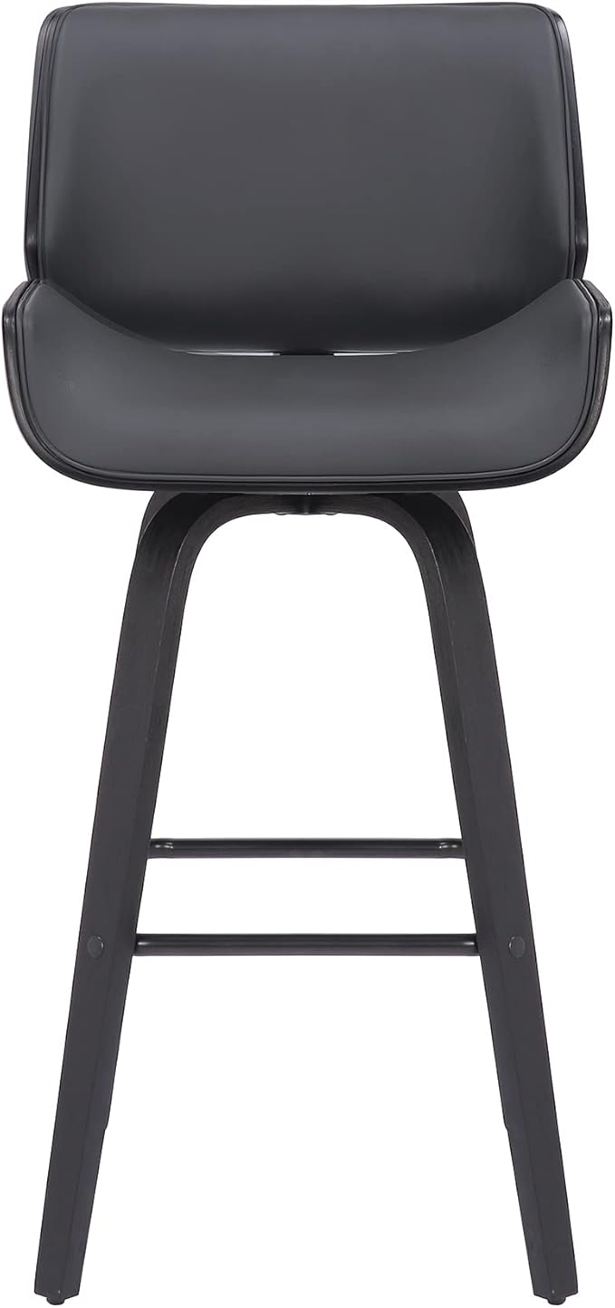 Armen Living Tyler 30" Bar Height Swivel Gray Faux Leather and Black Wood Bar Stool