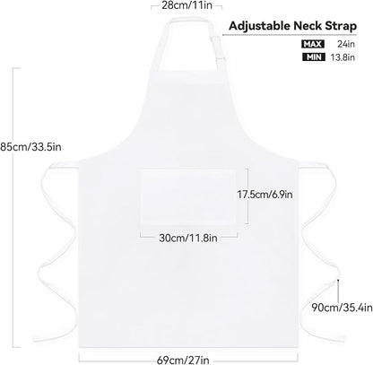 NLUS 2 Pack White Aprons with 2 Pockets for Women Men Kitchen Aprons with Pockets, Chef Aprons for Baking BBQ Cooking
