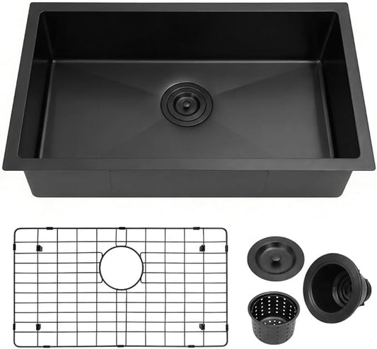MILOSEN Black RV Kitchen Sink, 27''×16''×7'' 16 Gauge T304 Stainless Steel Drop-in/Undermount Black RV Sink, Single Bowl Sinks for Caravans/Campervans & Site Cabins, 7 inch Depth Outdoor Trailer Sinks