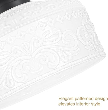 Daunton Artistic Black Handcrafted Semi Flush Mount Ceiling Light - 9.45 Inch Vintage White Glass Shade with Etched Patterns, Easy Install, Small Ceiling Light Fixture for Hallway, Kitchen, Bedroom
