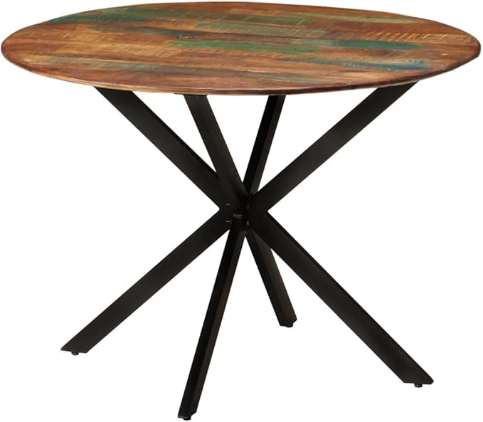 Round Dining Table Solid Reclaimed Wood Powder-Coated Steel 43.3 Inch Small Kitchen Table for Modern Traditional Dining Room