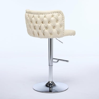 Furniture,Swivel Adjusatble Seat Height with Chrome Base, Modern PU Upholstered Bar Stools with The Whole Back Tufted, for Home Pub and Kitchen Island,Beige, Set of 2