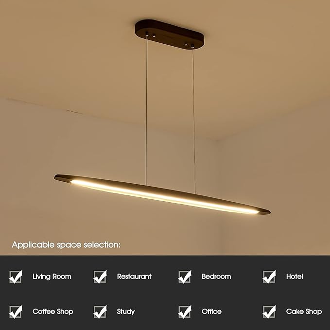 YISDESIGN 51" Wood Linear Pendant Light Wood Dining Room Light Fixture Modern Pool Table Lights Kitchen Island Lights for Dining Room Bar Kitchen Island Walnut Color
