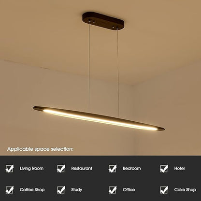 YISDESIGN 51" Wood Linear Pendant Light Wood Dining Room Light Fixture Modern Pool Table Lights Kitchen Island Lights for Dining Room Bar Kitchen Island Walnut Color