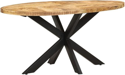 63" Oval Mango Wood Dining Table Seats 8, Powder-Coated Steel Frame, Industrial Style Kitchen & Dining Room Table for Family Gatherings