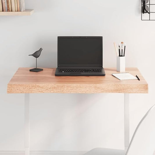 Solid Oak Table Top 31.5 x 19.7 in Rectangular Brown Wood Countertop for Dining Room, Kitchen Island, Console Desk, Smooth-Closing Workbench, Indoor Use