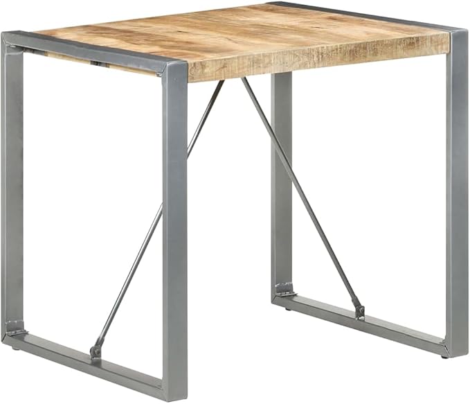 Rough Mango Wood Dining Table, 31.5 x 31.5 x 29.5 in Square Kitchen Dinner Table, Powder-Coated Steel Legs, Durable Indoor Furniture for 4 People
