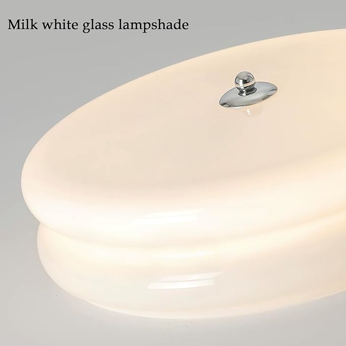 Bofea-Modern Glass Flush Mount Ceiling Light Milk Glass Schoolhouse Lights Fixtures LED Flush Mount Light for Bathroom Chrome Hallway Lamp Round Ceiling Lights for Bedroom Kitchen