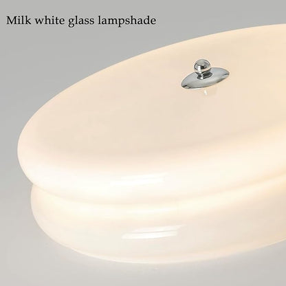 Bofea-Modern Glass Flush Mount Ceiling Light Milk Glass Schoolhouse Lights Fixtures LED Flush Mount Light for Bathroom Chrome Hallway Lamp Round Ceiling Lights for Bedroom Kitchen