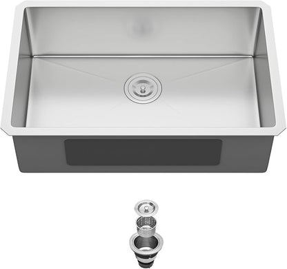 28 Inch Undermount Kitchen Sink 18 Gauge Stainless Steel Under Counter Sink Single Bowl Deep Handmade Single Bowl Kitchen Sink,28"x18"x9"