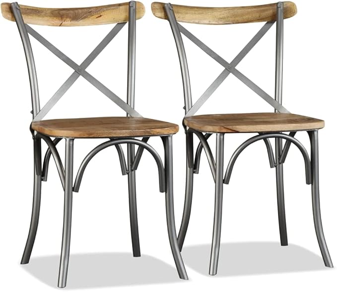 Dining Chair Set of 2 Modern Farmhouse Solid Mango Wood Seat Industrial Metal Frame 20.5 x 20.1 x 33.1 in Comfortable Accent Seat for Dining Room Kitchen Living Room