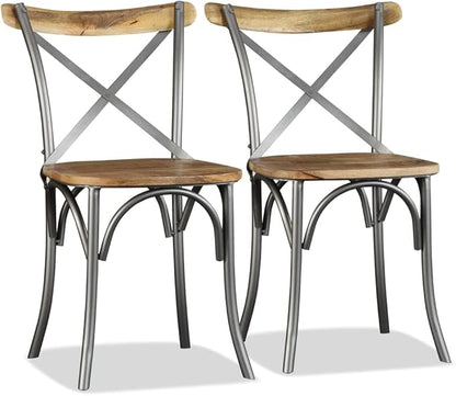 Dining Chair Set of 2 Modern Farmhouse Solid Mango Wood Seat Industrial Metal Frame 20.5 x 20.1 x 33.1 in Comfortable Accent Seat for Dining Room Kitchen Living Room