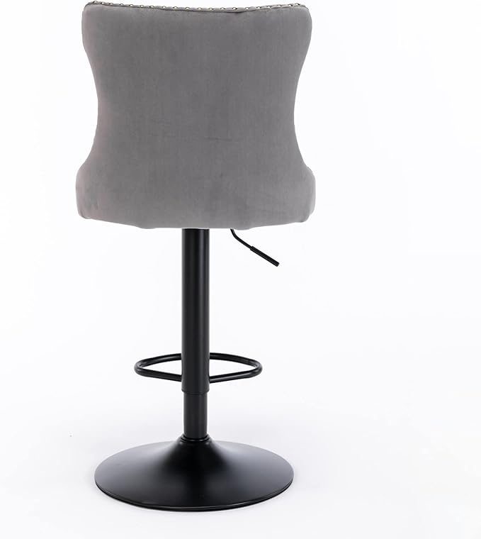 Swivel Velvet Bar stools Adjusatble Seat Height from 25 33 Inch,17.7 inch Base, Upholstered Bar Stools with Backs Comfortable Tufted for Home Pub and Kitchen Island,Gray,Set of 2,AS1812GY