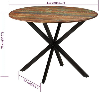 Round Dining Table Multicolor Solid Reclaimed Wood Powder Coated Steel Small Kitchen Table for Dining Room Compact 43.3 Inch Diameter