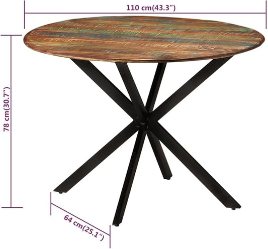 Round Dining Table Solid Reclaimed Wood Powder-Coated Steel 43.3 Inch Small Kitchen Table for Modern Traditional Dining Room