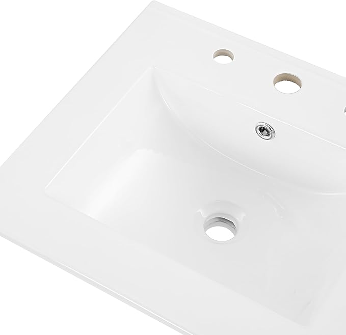 JONATHAN Y SNK1000A Ancillary 3-Hole 20 in. W x 18.25 in. D Classic Contemporary Rectangular Ceramic Single Sink Basin Vanity Top, White
