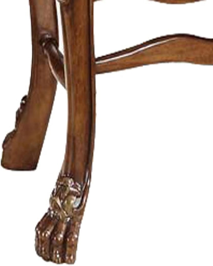 Beige and Cherry Oak Counter Height Chairs Set of 2 Vintage Wood Fabric Elegant Design with Front Legs Claw Feet Dining Tables & Kitchen Islands Addition