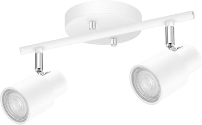 BoostArea LED 2 Light Track Lighting Kit,2 Way Modern Ceiling Spot Lighting,Flexibly Rotatable Light Head for Kitchen, Living Room, Bedroom, White,GU10 Bulb Not Included