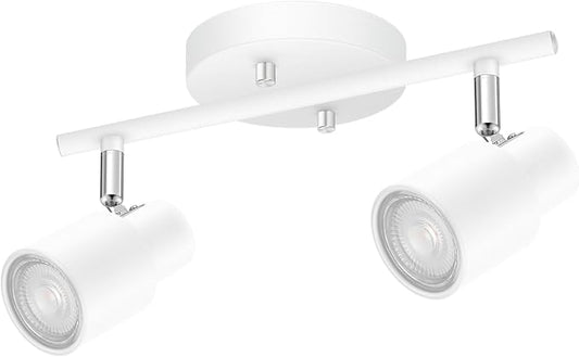 BoostArea LED 2 Light Track Lighting Kit,2 Way Modern Ceiling Spot Lighting,Flexibly Rotatable Light Head for Kitchen, Living Room, Bedroom, White,GU10 Bulb Not Included