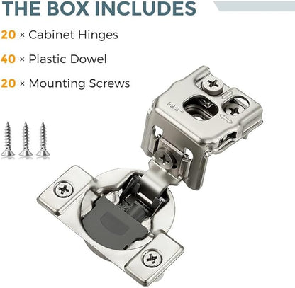 HOME EDIT 20 Pack 10 Pairs 1-3/8 inch Overlay Soft Close Cabinet Hinges for Kitchen, Stainless Steel Three-Way Adjustable, Concealed Self-Closing Door Hinges