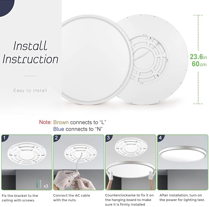 LightingWill 24 Inch LED Flush Mount Ceiling Light Fixture, 4000K Nurture White, 5600LM, 45W, Flat Modern Round Lighting Fixture, 400W Equivalent White Ceiling Lamp for Kitchens, Bedrooms.etc.