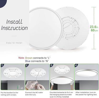 LightingWill 24 Inch LED Flush Mount Ceiling Light Fixture, 4000K Nurture White, 5600LM, 45W, Flat Modern Round Lighting Fixture, 400W Equivalent White Ceiling Lamp for Kitchens, Bedrooms.etc.
