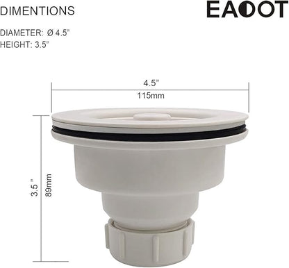 White Polymer Drain Kitchen Sink Drain Assembly with Removable Basket Strainer and Rubber Stopper for 3.5-Inch Drain Openings, Matching Color of Quartz, Granite Sinks