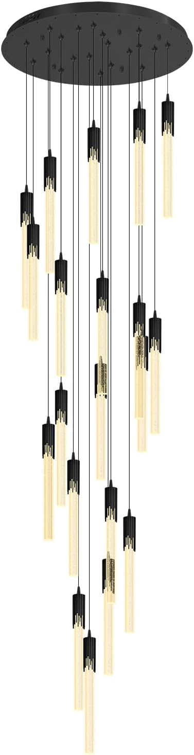 Flashing God Black 20 Lights High Ceiling Chandelier Modern Dimmable Light Fixtures Foyer Chandeliers Pendant Lighting Crystal Ceiling Chandelier Fixtures for Villa Staircase Hallway 11.5feet Long