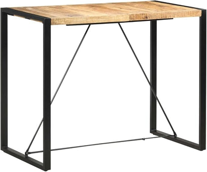 Bar Table Mango Wood Solid, Steel Large Industrial Dining Table, 55.1" Length, 43.3" Height, Rectangular Kitchen & Dining Room