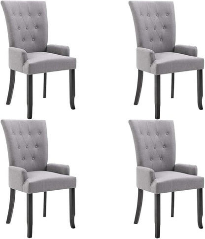 Modern Farmhouse Dining Chairs with Armrests Set of 4 Light Gray Fabric Upholstered Seats Oak Wood Frame Kitchen Dining Room Furniture