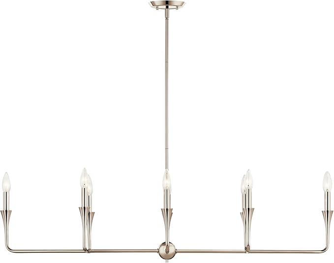 Kichler Alvaro 8-Light Linear Chandelier, Soft Modern Light in Polished Nickel, for Dining Room or Kitchen (24.25" x 11.5" x 45.5"), 52693PN