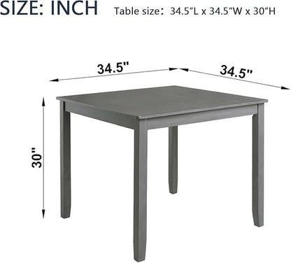 BROVAVE 34" Solid Wood Dining Table, Island Table with Square Top, Rustic Dining Tables with Sturdy Base for Kitchen, Gray