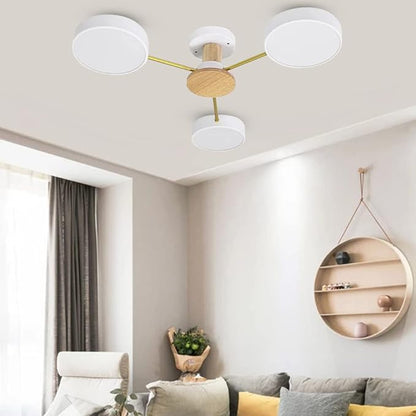 LED Ceiling Light Fixture,26 Inch 3-Lights Modern Ceiling Lights Flush Mount Wooden 24W Dimmable Chandelier for Living Room Bedroom Kitchen,3000K/4000K/6000K Temperatures Selectable White
